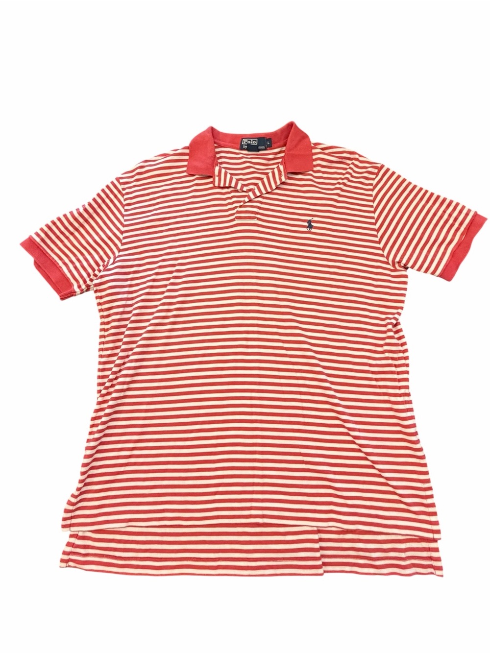 Polo by Ralph Lauren Mens Shirt Large Red White Stripes Cotton Classic Casual‎